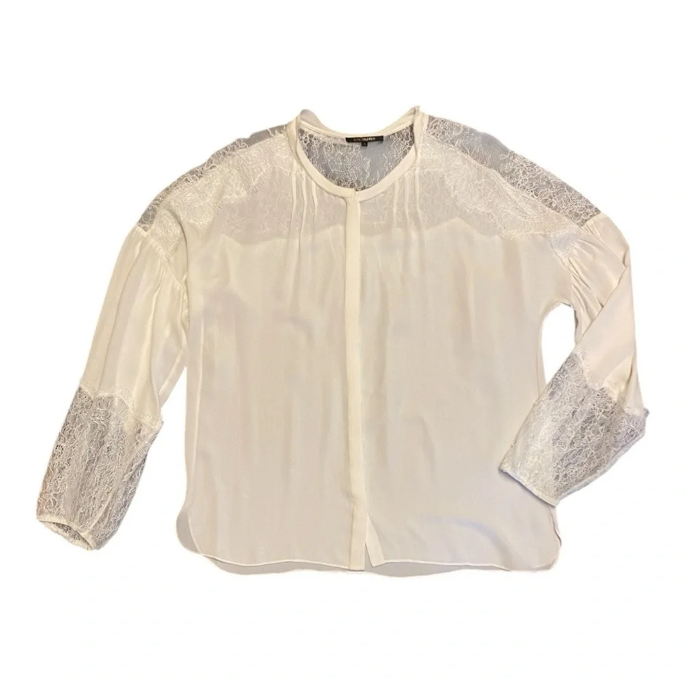 Kobi Halperin Valentina Balloon Sleeve Ivory Silk Blouse with Lace - Picture 6 of 14